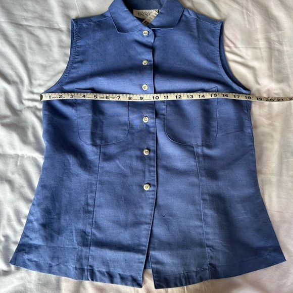 Casual Corner Blue Linen Sleeveless, Collar Button Down Shirt Blouse NWT Size M - Picture 4 of 6